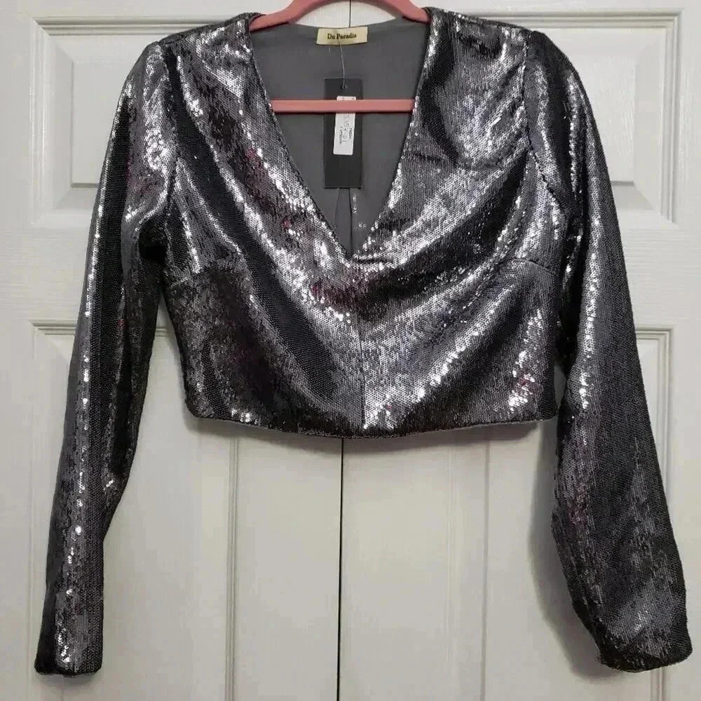 Silver Sequin Crop Top
